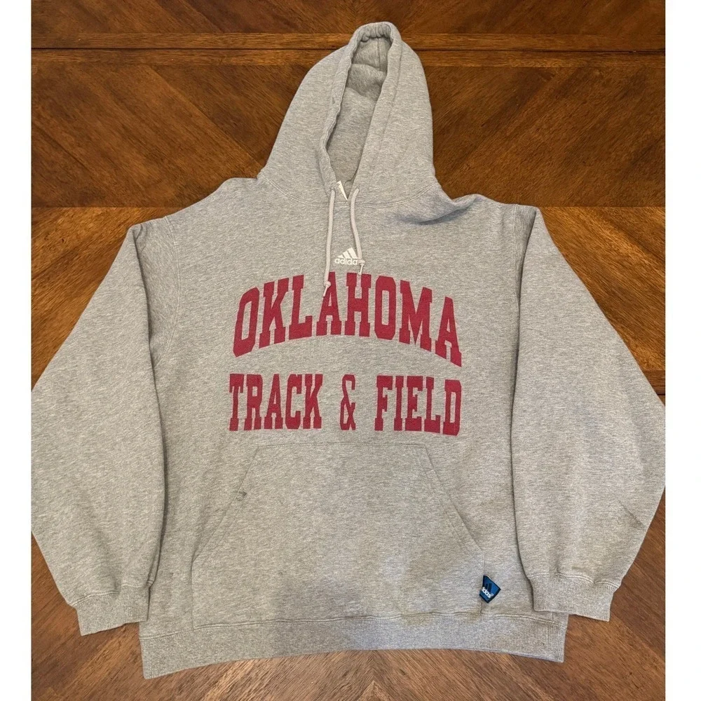Adidas Team Oklahoma Track & Field Hoodie Mens Large‎ Gray Vintage Pullover L